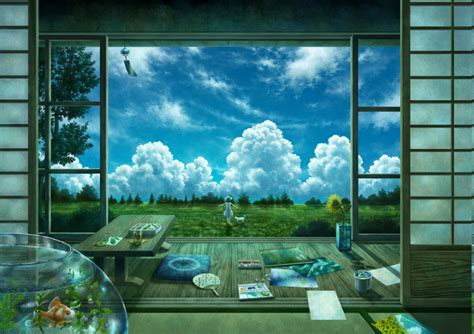 Wallpaper Landscape Window Anime Nature Reflection Sky House Interior Design Home