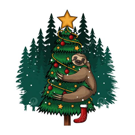 Merry Christmas Tree Vector Png Images Sloth Hugging Tree Merry