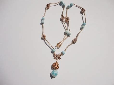 Ocean Blue Larimar Flower Necklace 14k Gold Filled Larimar Etsy