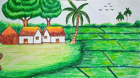 How To Draw A Crop Land With A Village Scenery How To Draw Drawing