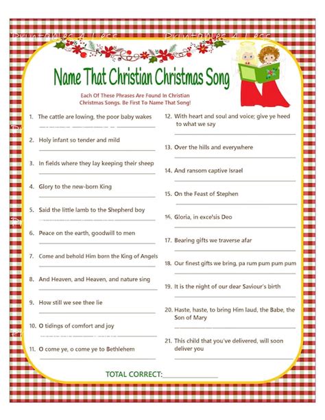 Christmas Song Game Christian Christmas Carol Game Christmas Etsy