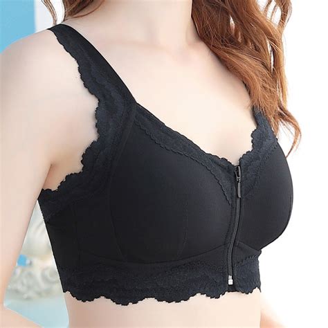 New Lace Front Zipper Wireless Cotton Full Cup Gather Bra Chile Shop
