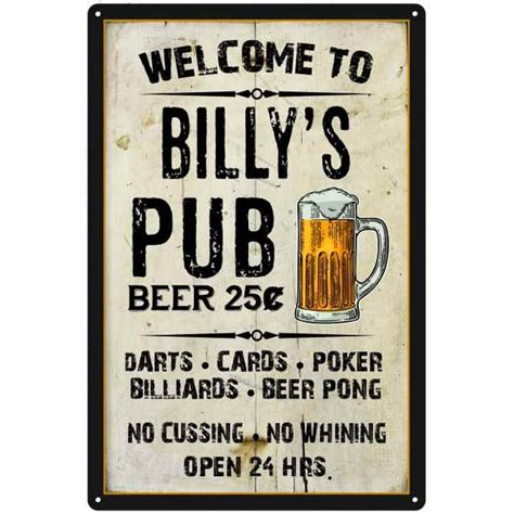 Billys Pub Sign Vintage Man Cave Bar 8 X 12 High Gloss Metal