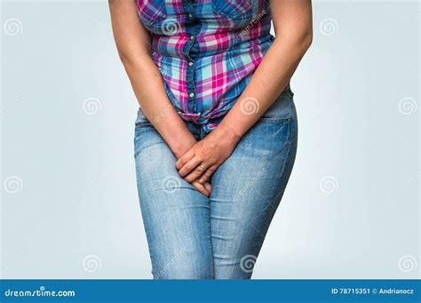Woman With Hands Holding Her Crotch She Wants To Pee Stock Image