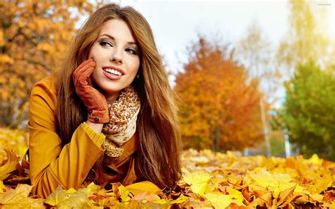 Hd Wallpaper Sexy Girl Autumn Beauty Women Leaf Adult Plant Part