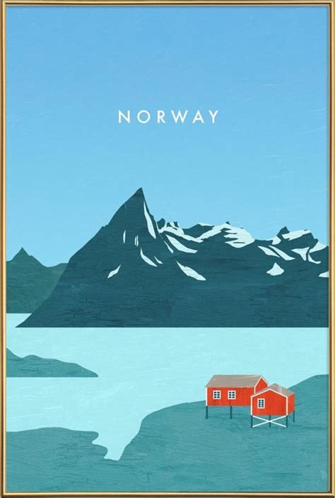 Juniqe Poster Met Kunststof Lijst Retro Noorwegen 40x60 Blauw
