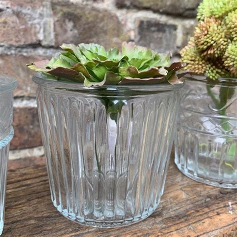 Vintage Style Glass Flower Pots Four Assorted Designs Two Sizes