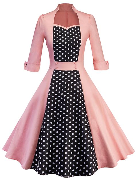 fashion polka dot print women vintage dress 1960s audrey hepburn retro dress elegant sweetheart