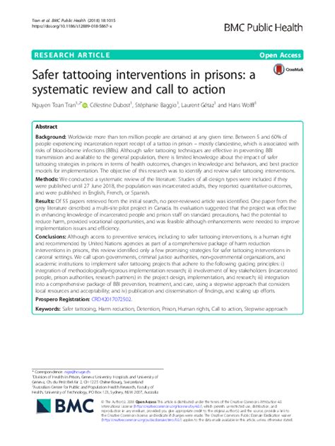 Pdf Safer Tattooing Interventions In Prisons A Systematic Review And