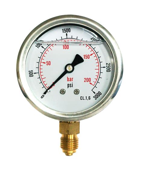 Hydraulic Pressure Gauge Glycerine Filled 03000 Psi 0200 Bar 63mm