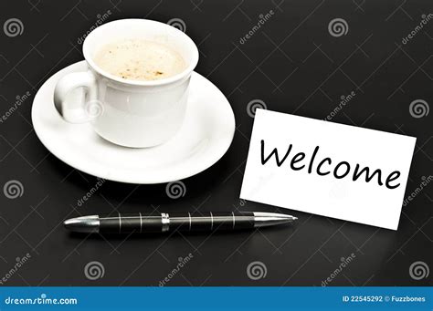 Welcome Message On Desk With Coffee Stock Photo Image Of Welcome
