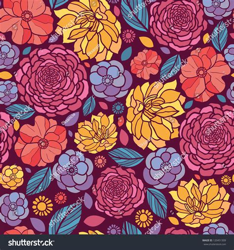 Vector Colorful Abstract Summer Flowers Elegant Seamless Pattern