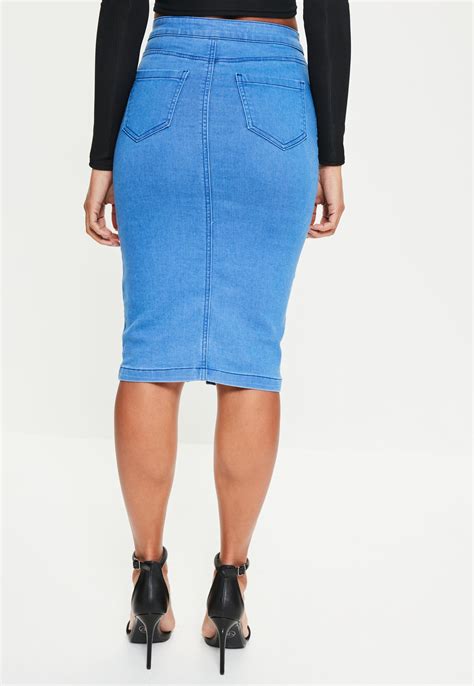 Missguided Blue High Waisted Midi Denim Skirt Lyst