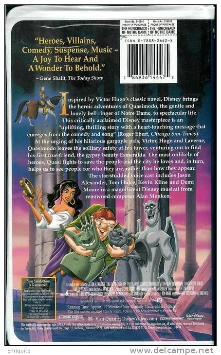 Disney The Hunchback Of Notre Dame Vhsdvd Box Back Cover Design And