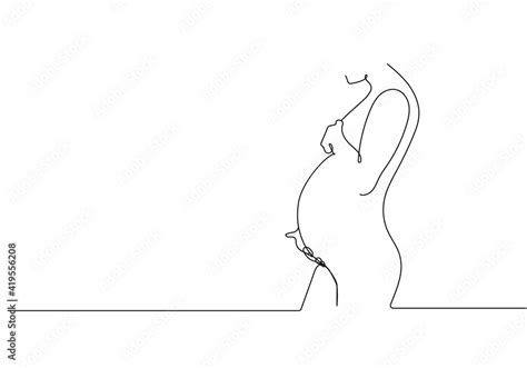 Pregnant Woman Continuous Line Drawing Pregnancy Healthy Silhouette