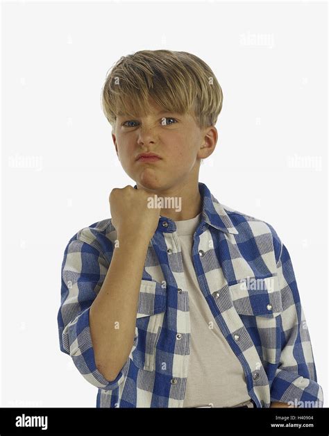 Boy Blond Shirt Checked Gesture Fist Annoyance Aggression