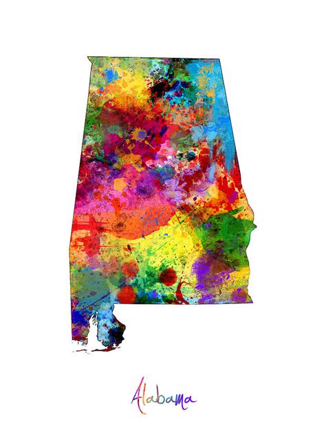 Alabama Map Digital Art By Michael Tompsett Pixels