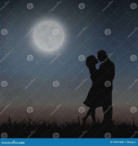 Lovers Under The Moonlight Kissing Stock Vector Illustration Of