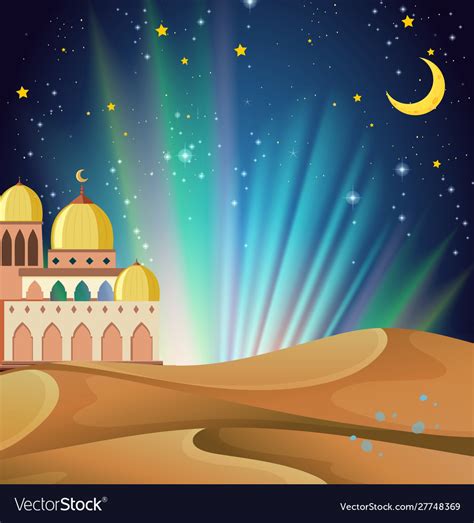 Background Scene Arabian Night With Buildings Vector Image
