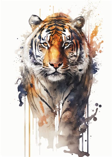 Tiger Watercolor Poster Picture Metal Print Paint By Usama Design