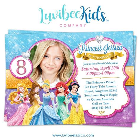 Disney Princesses Birthday Invitation With Photo Style 01 Butterfly