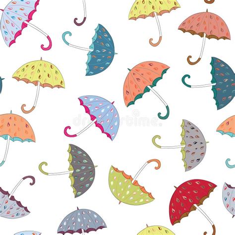 Collection Of Orange Yellow Blue Umbrellas With Drawn Rainy Drops