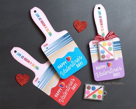 Art Valentines Cute Paintbrush Valentines Day Cards Tiny Paint Palette