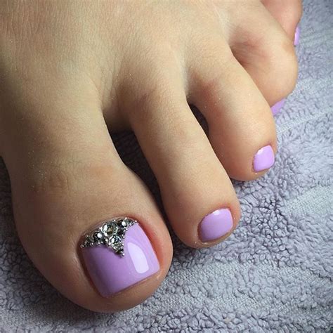 Purple Rhinestone Toe Nailart Lilac Nails Purple Toe Nails Purple