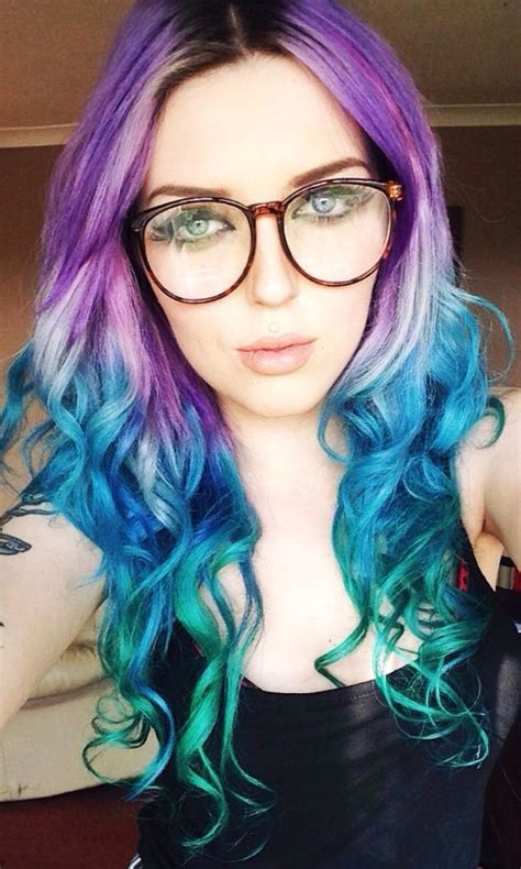 Purple Blue Green Dip Dyed Ombre Hair With Images Blue Green Hair