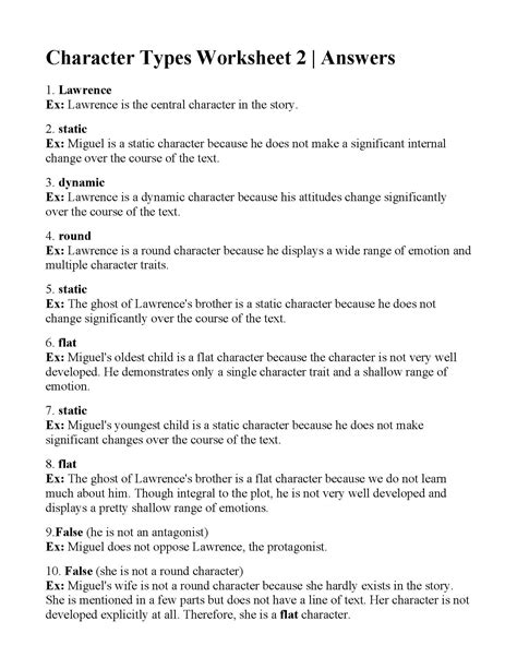 Characterization Worksheets 2 Answer Key