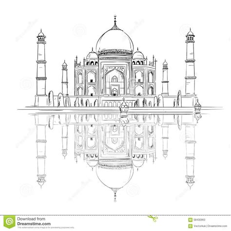 Illustration About Hand Drawn Taj Mahal With Reflection Vector