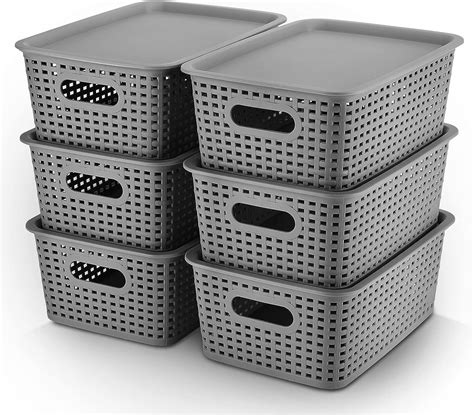 areyzin plastic storage baskets with lid organizing container lidded knit storage organizer bins
