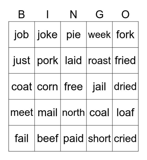 Jolly Phonics Group 4 Bingo Card