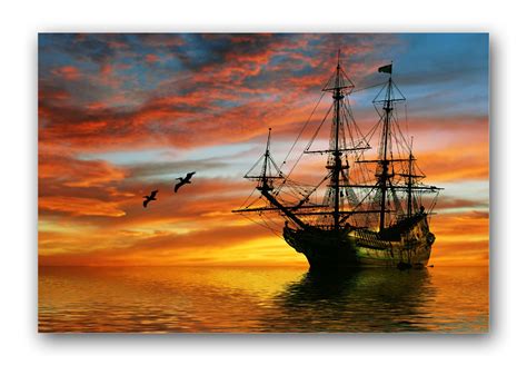 Statek Obraz Morze Zachód Słońca Pejzaż 100x70cm Porównaj Ceny
