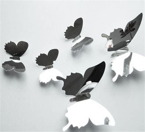 12 Pcsset Mirror Sliver 3d Butterfly Wall Stickers 3d Butterfly Wall