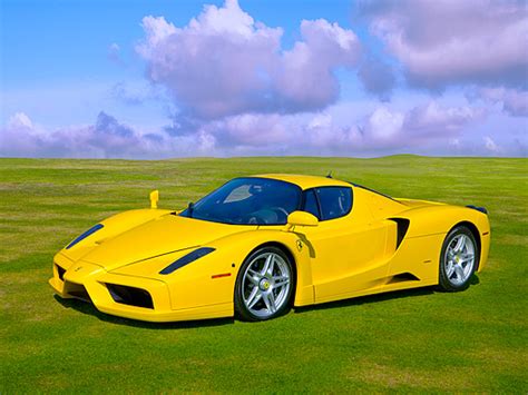 2003 Ferrari Enzo Yellow 34 Front View On Grass Kimballstock