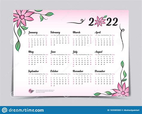 Calendar 2022 Vector Template Simple Minimal Design Yearly Calendar