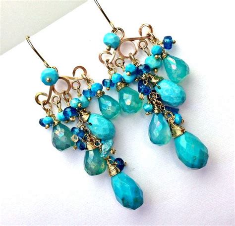 Turquoise Earring Chandelier Earring Wire Wrap Kt Gf Handmade
