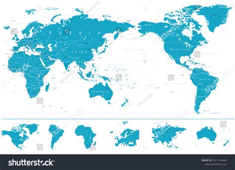 Political World Map Pacific Centered Continents Arkivvektor Royaltyfri