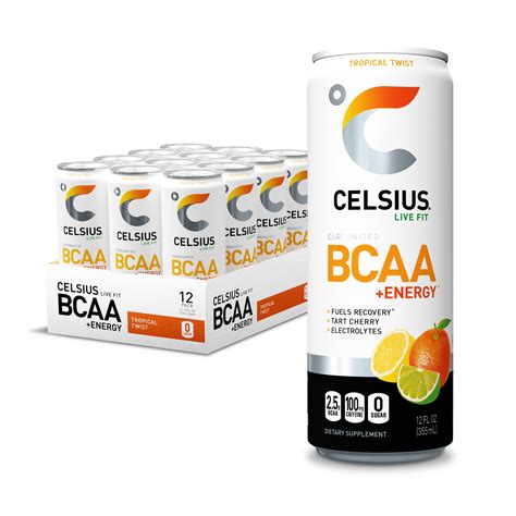 Celsius Carbonated Bcaa Energy Drink Tropical Twist 12 Drinks