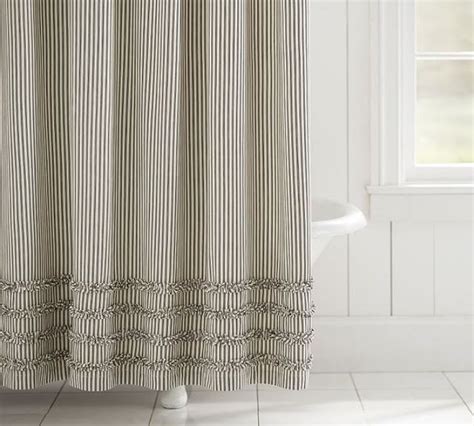 Make sure you have everything you need to sing in the shower in style. Ruffle, ticking stripe shower curtain. Farmhouse style ...