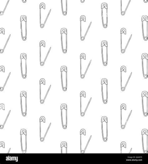 Hand Drawn Vector Illustration Of Safety Pin Pattern On Black