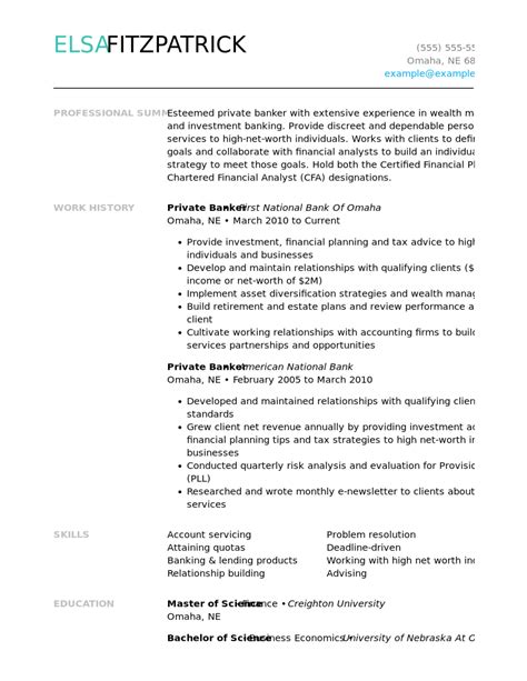 Professional Private Banker Resume Examples