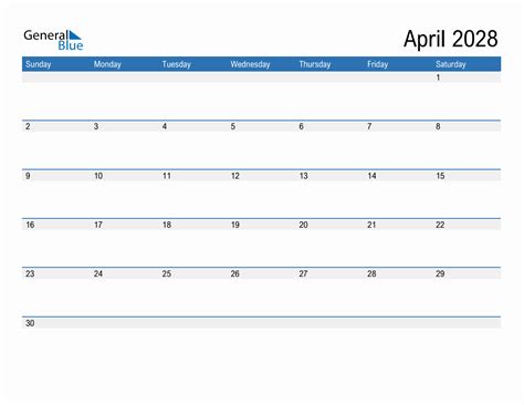 Editable Calendar Template For April 2028