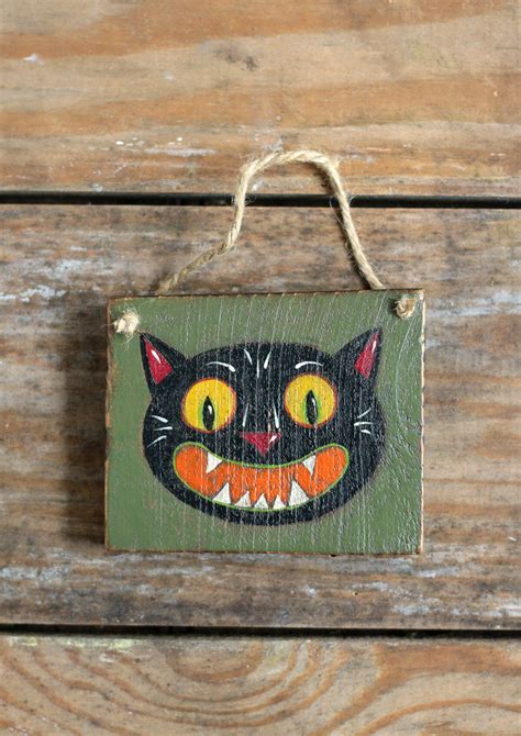Halloween Folk Art Painting Vintage Black Cat Ornament Etsy Artofit