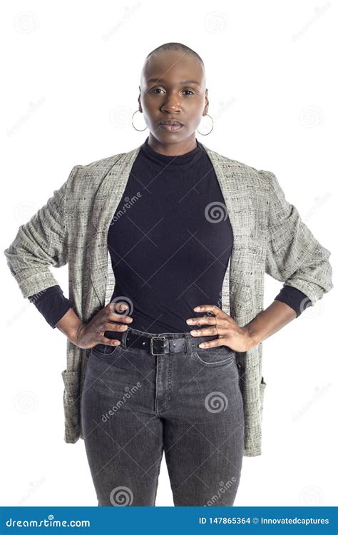Black Female Fashion Model Wearing Business Casual Attire Stock Photo