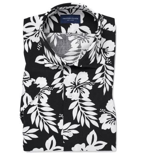Japanese Black And White Aloha Floral Dress Shirt By Proper Cloth