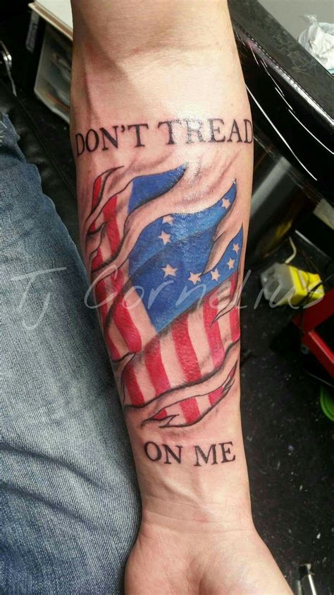 Dont Tread On Me American Flag Tattoo By Tj Cornelius Tattoos