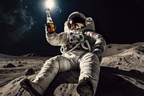 Premium Ai Image Astronaut Sitting On The Moon Drinking Beer I
