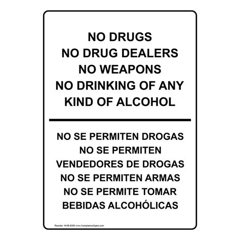 No Drugs Dealers Weapons Drinking Bilingual Sign Nhb 8306
